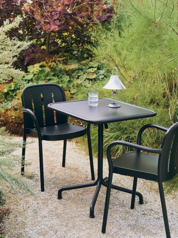 HAY Lampe de table portable Mousqueton, acier inoxydable brossé, image décorative