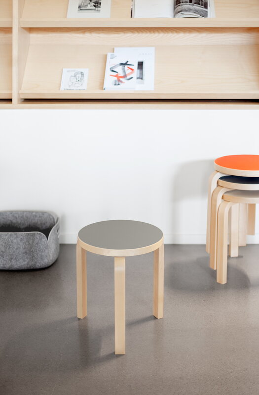 Artek Aalto stool 60, ash grey linoleum - birch | Finnish Design Shop