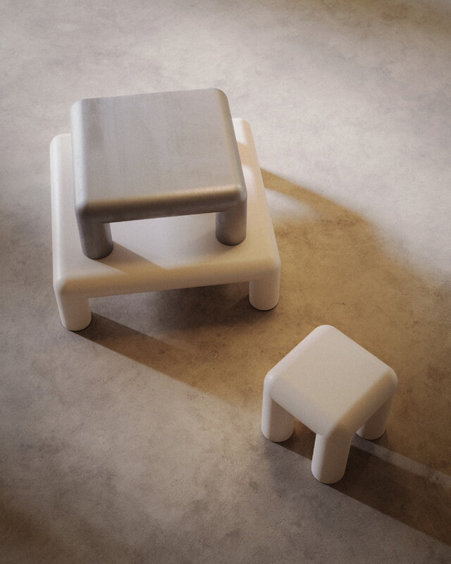 FORMARKIVET Cubio coffee table, 80 x 80 cm, raw aluminium, decoration image