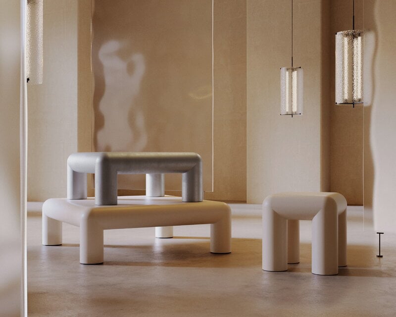 FORMARKIVET Cubio coffee table, 80 x 80 cm, raw aluminium, decoration image