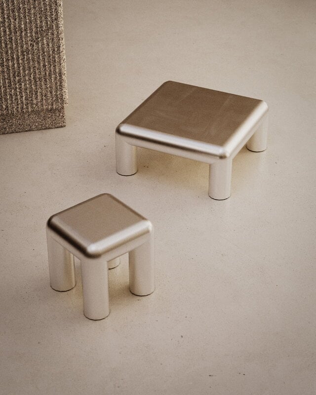 FORMARKIVET Cubio coffee table, 80 x 80 cm, raw aluminium, decoration image