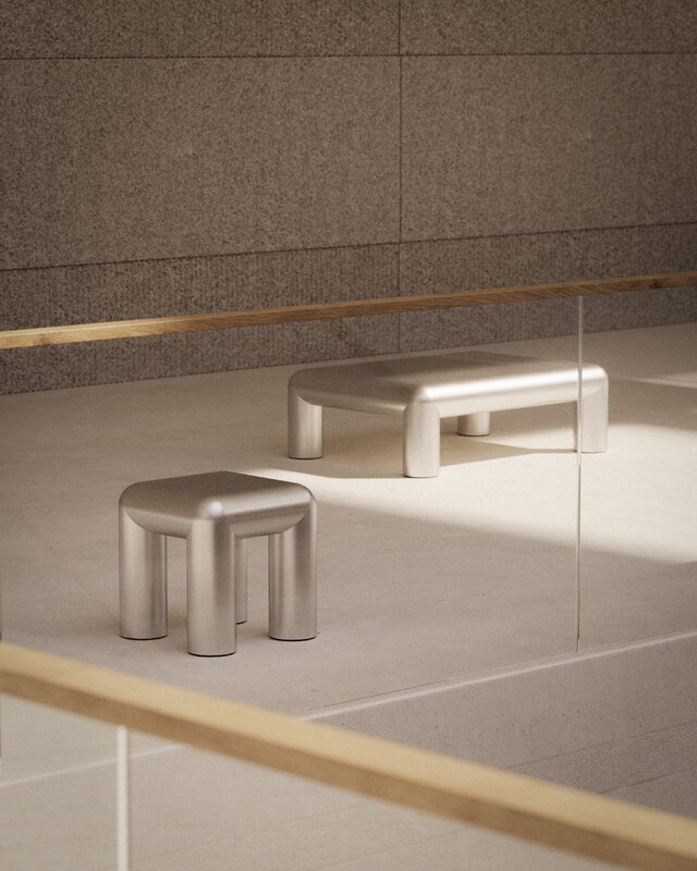 FORMARKIVET Cubio stool, 45 cm, raw aluminium, decoration image