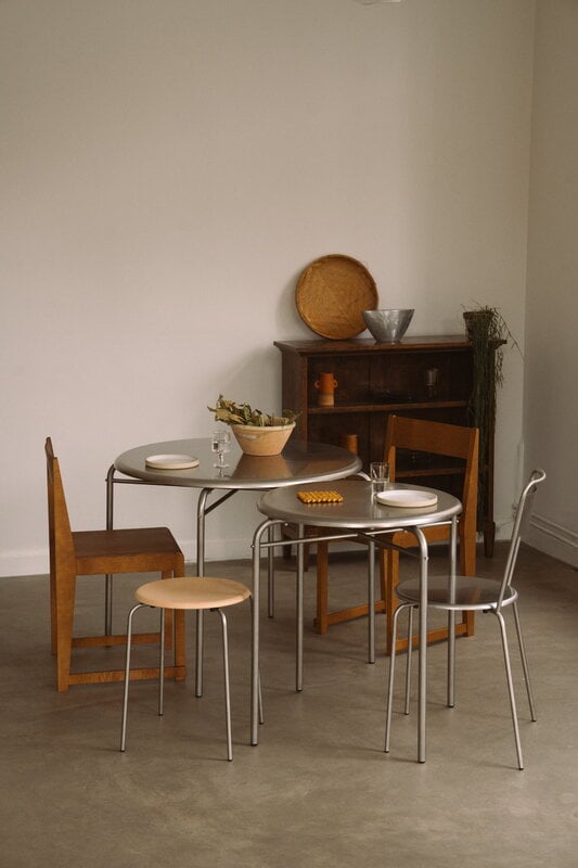 Frama Petit Rond stool, stainless steel - natural leather, decoration image