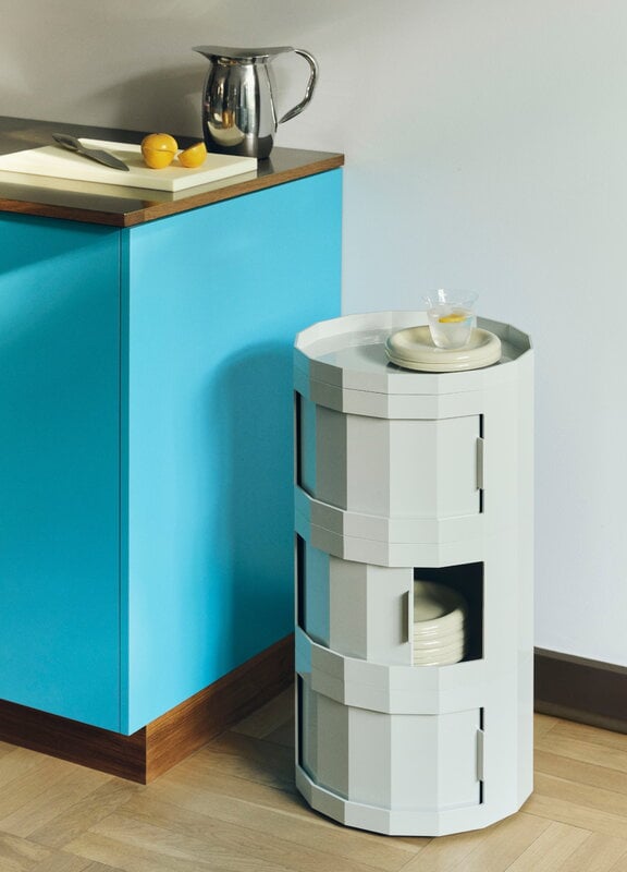 HAY Facet cabinet 30, incl. feet and castors, three doors, misty grey, decoration image