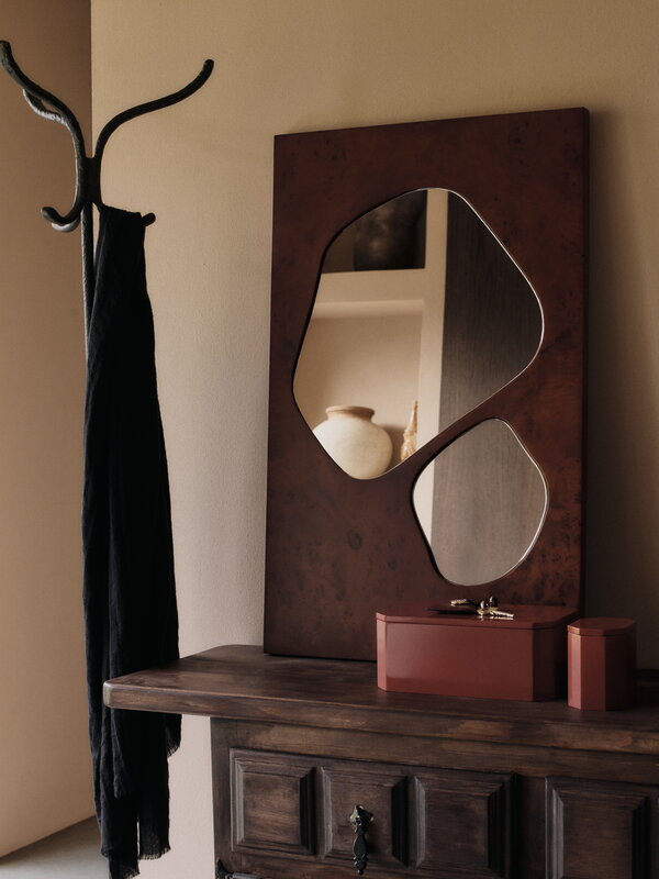 Ferm Living Folia mirror, medium, dark stained burl veneer, decoration image