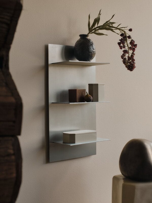 Ferm Living Lager wall shelf, triple, small, aluminium, decoration image