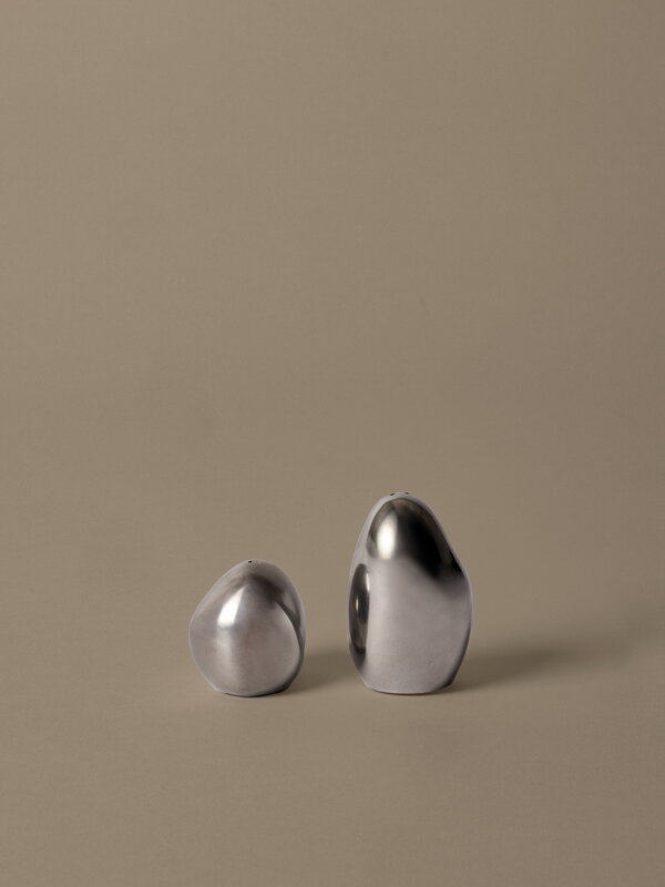 Menage, 2 pezzi, con per biglietti/portatovaglioli, tappi per sale & pepe, struttura in acciaio inox 18/0, in acciaio inox 18/10, pressg Las inserti/8 x 5,5 x 12 cm | ERK