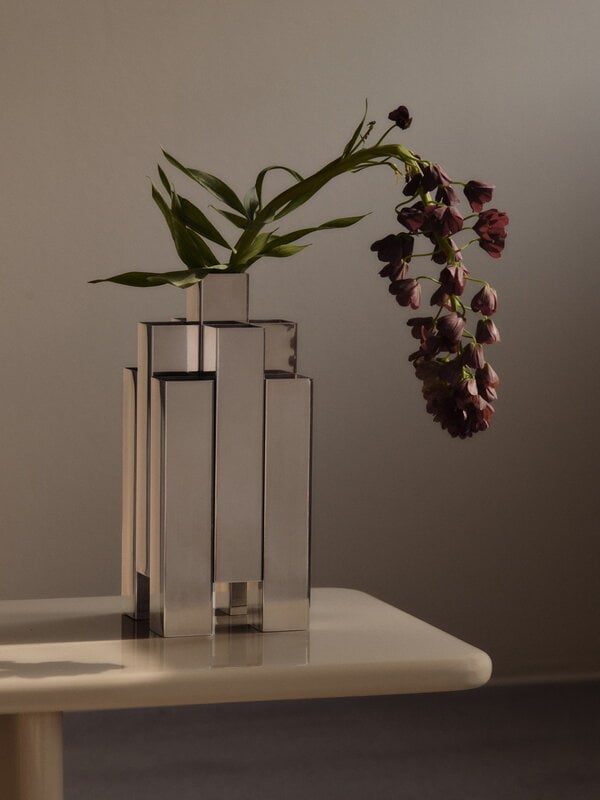 Ferm Living Tessera vase, mirror polished stainless steel, view 2