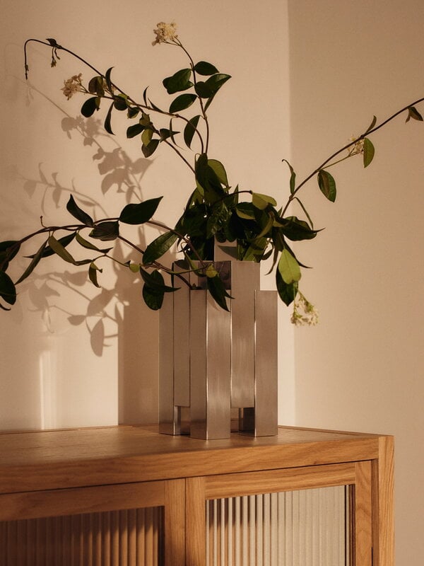 Ferm Living Tessera vase, mirror polished stainless steel, view 4