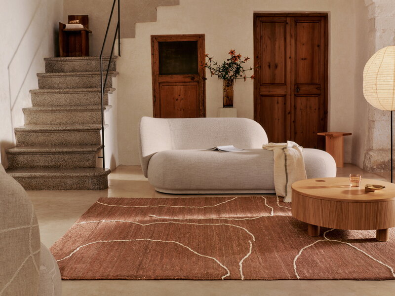Ferm Living Rico divan sofa, left, off-white Bouclé, decoration image