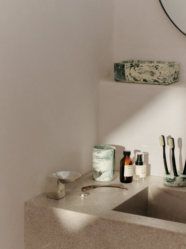 Ferm Living Mist cotton pad holder, emerald - off-white, decoration image
