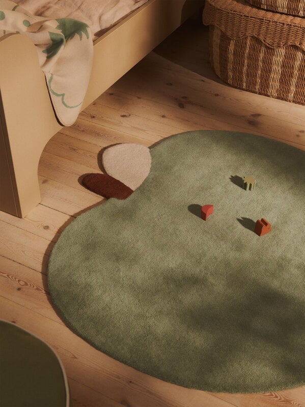 Ferm Living Apple tufted rug, 130 cm, tea green, decoration image