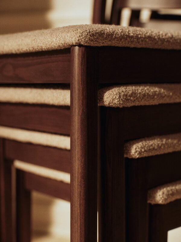 Ferm Living Boda dining chair, dark stained beech - natural Soft Bouclé, decoration image