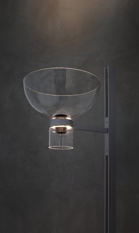 Flos Nocturne 1 lattiavalaisin, bowl, hopea, sisustuskuva