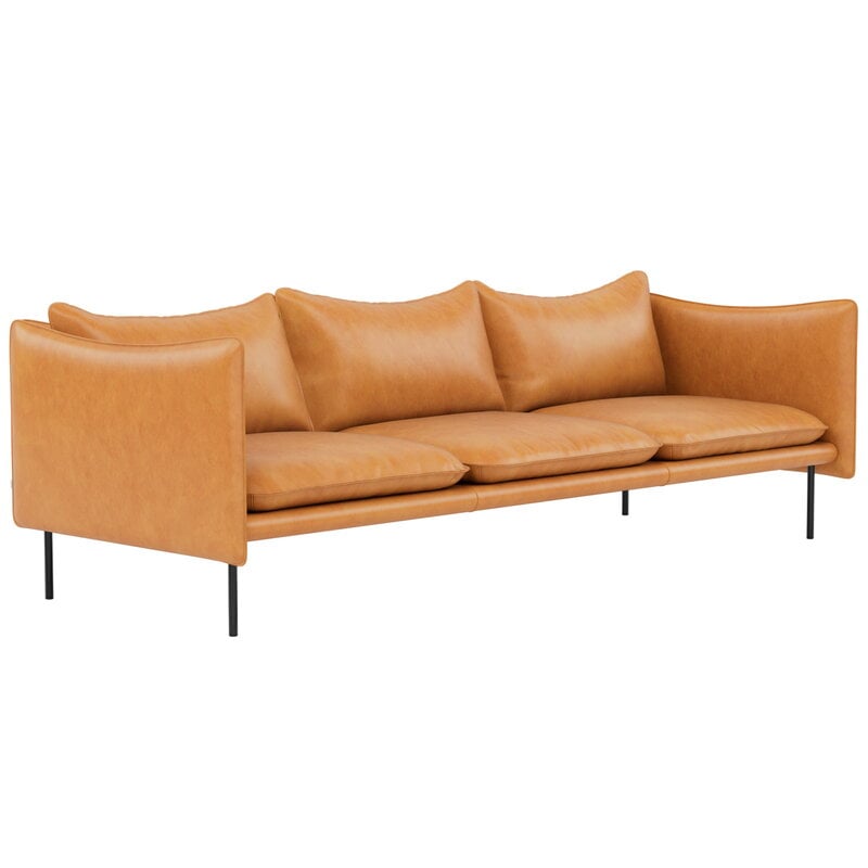 Fogia Tiki 3-Sitzer-Sofa, schwarzer Stahl - cognacbraunes Leder, dekorationsbild
