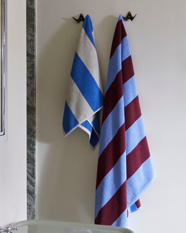 HAY Frotté Stripe bath sheet, bordeaux - sky blue | Finnish Design Shop