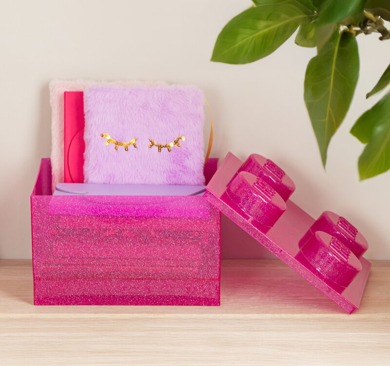 Room Copenhagen Lego Storage Brick 4 Top Lid, glitter medium violet, decoration image