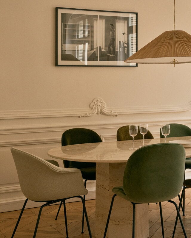 GUBI Epic dining table, elliptical, white travertine, view 6