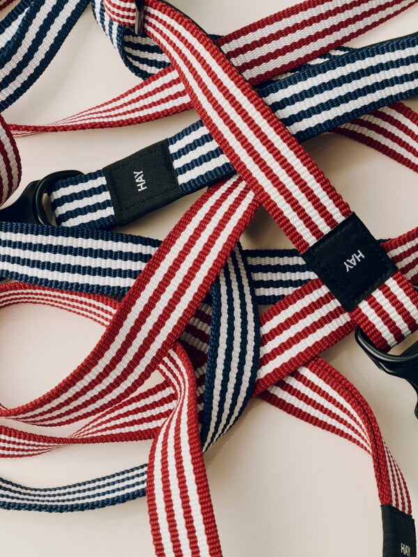 HAY HAY Dogs leash, flat, M-L, stripe, red - white, decoration image