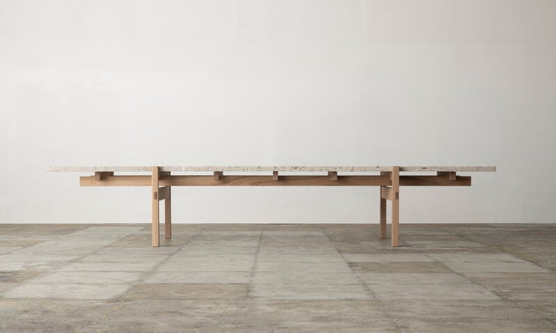 Karimoku Case N-CT01 coffee table, 48,5 x 150 cm, lacquered oak - marble, decoration image