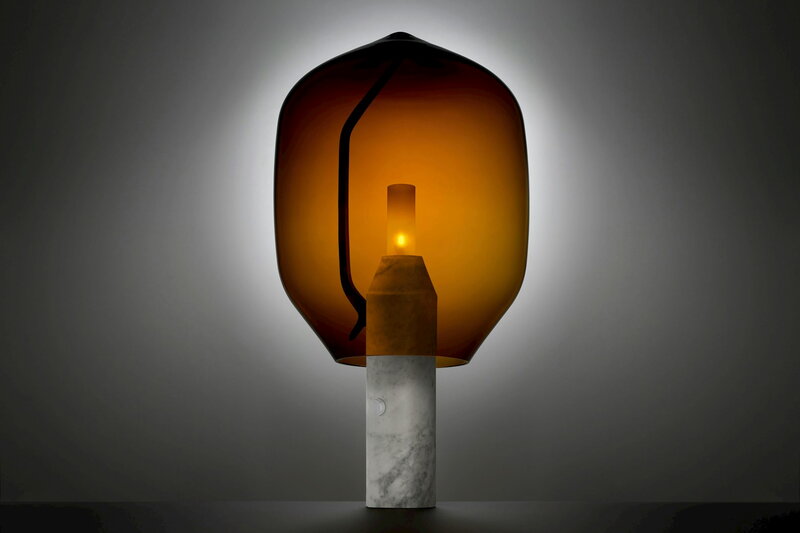 Established & Sons  Lighthouse T1 table lamp, amber - Carrara white marble, view 2
