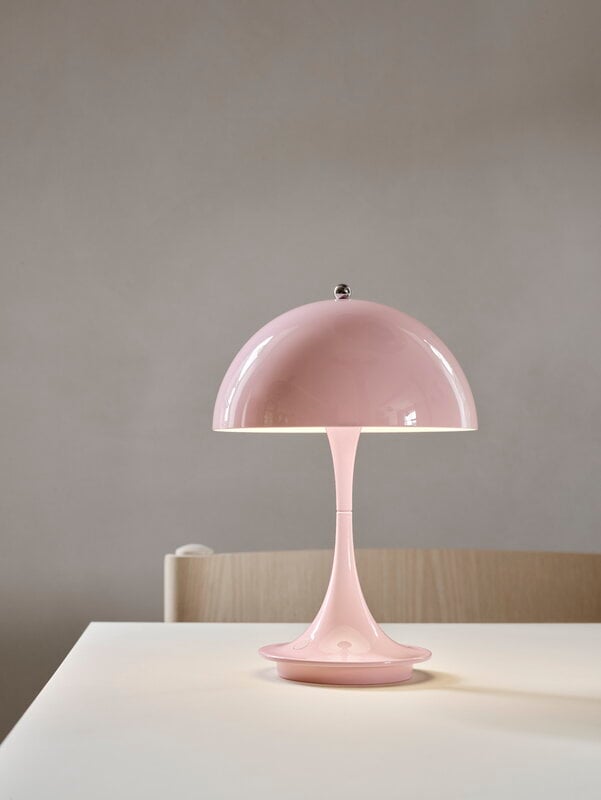 Louis Poulsen - Panthella Portable Metal in 'Pale Rose'. Designed by Verner  Panton. This portable version of Panthella makes enjoying both the design  and quality of its light easier as the lamp