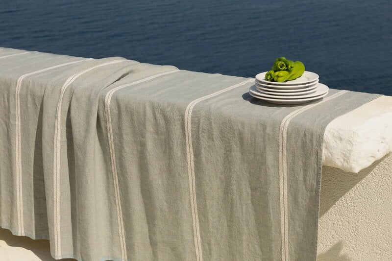 Lapuan Kankurit Venla linen tablecloth, melange blue - white, decoration image