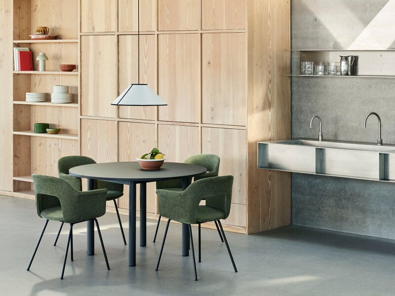HAY Annex table round, 120 cm, black lacquered oak - dark grey linoleum, decoration image