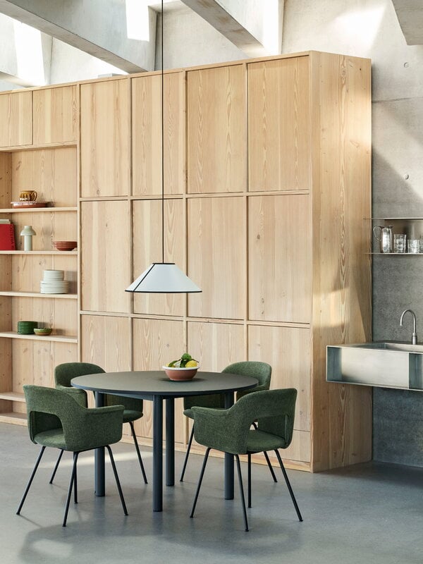 HAY Annex table round, 120 cm, black lacquered oak - dark grey linoleum, decoration image