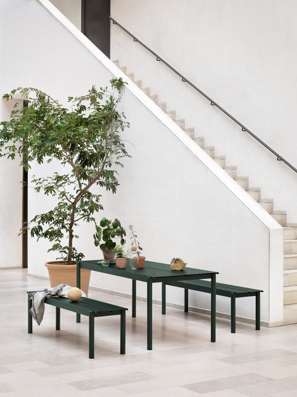 Muuto Linear Steel bench 170 cm, dark green, decoration image