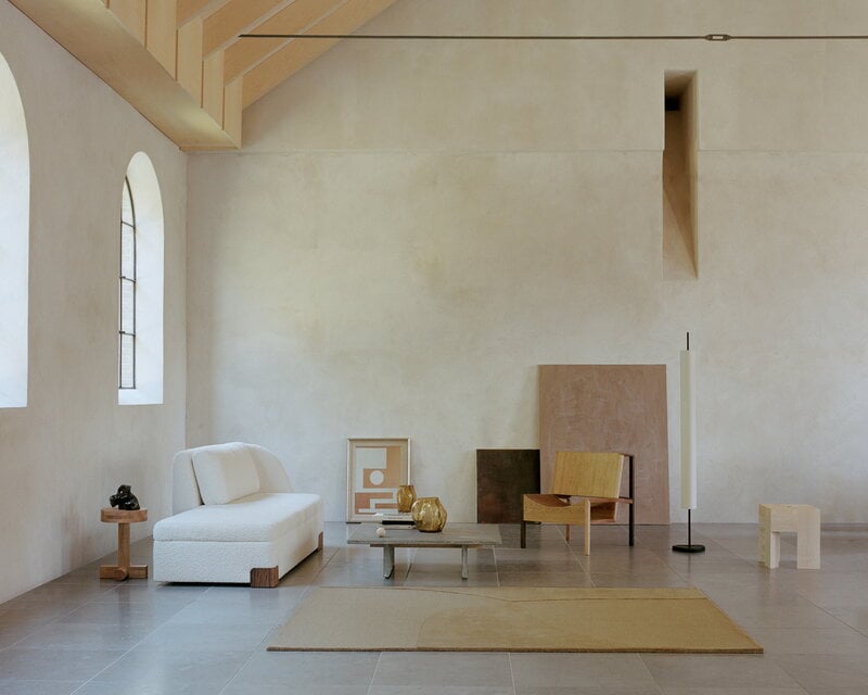 Linie Design Split Plains tufted wool rug, mustard, decoration image
