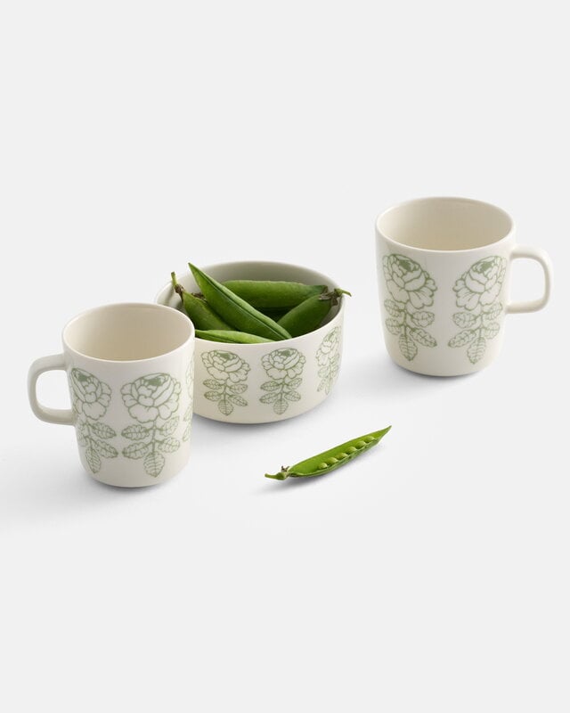 Marimekko Oiva - Vihkiruusu mug, 4 dl, white - sage, decoration image