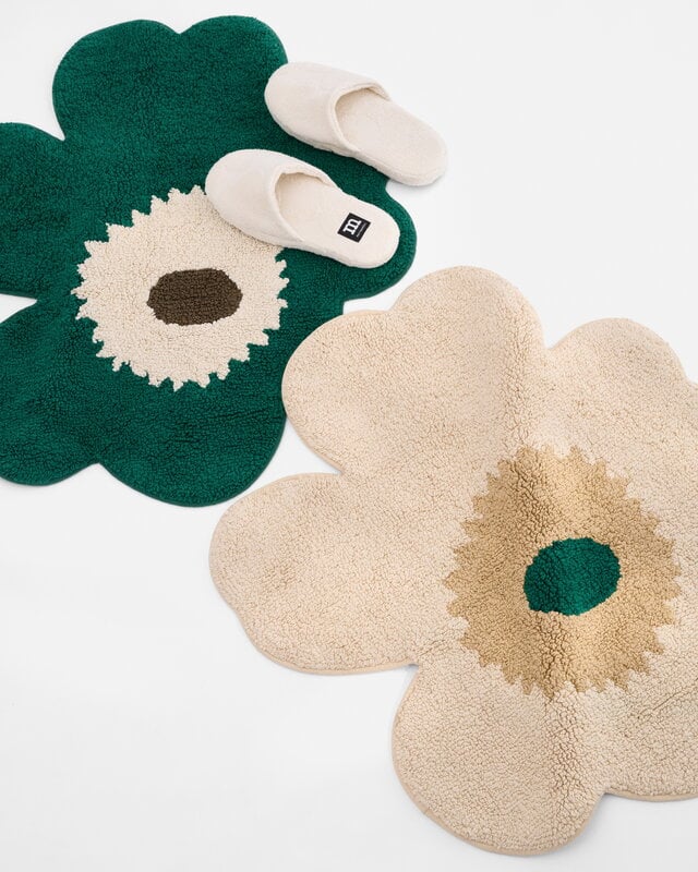 Marimekko Unikko bathroom mat, emerald - off-white - mole, decoration image