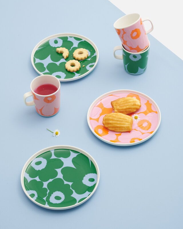 Marimekko Oiva - Unikko breakfast set, white - pink - orange, decoration image