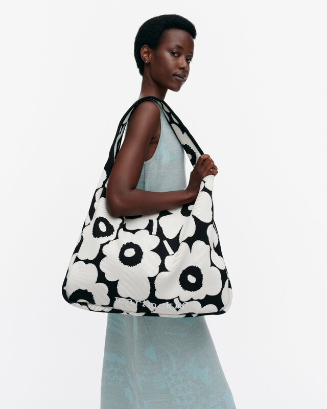 Marimekko Knitted Bag Large Unikko bag, black - off-white