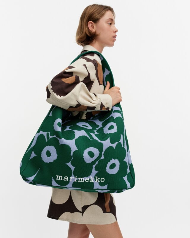 Marimekko Knitted Bag Large Unikko bag, dark green - blue, decoration image