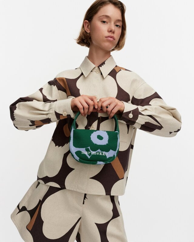 Marimekko Knitted Mini Handbag Unikko, dark green - blue, decoration image