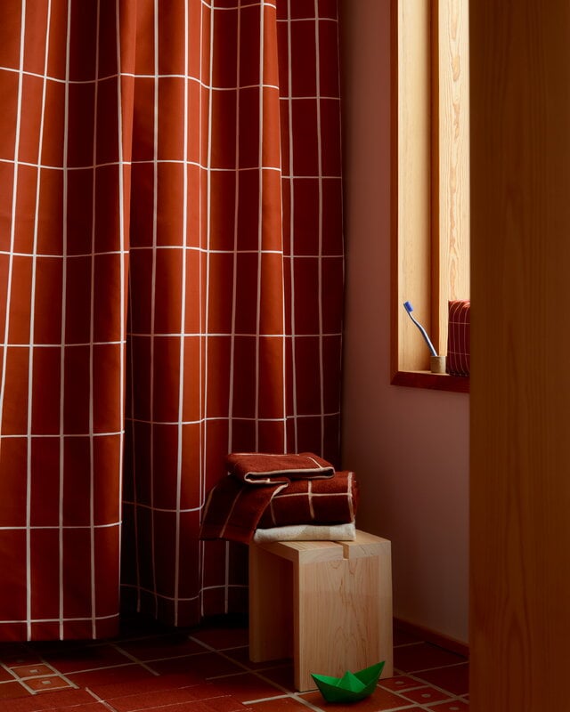 Marimekko Tiiliskivi coated cotton fabric, chestnut - off-white, view 2