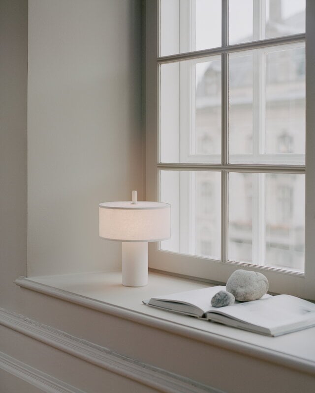 New Works Margin portable table lamp, white canvas, decoration image
