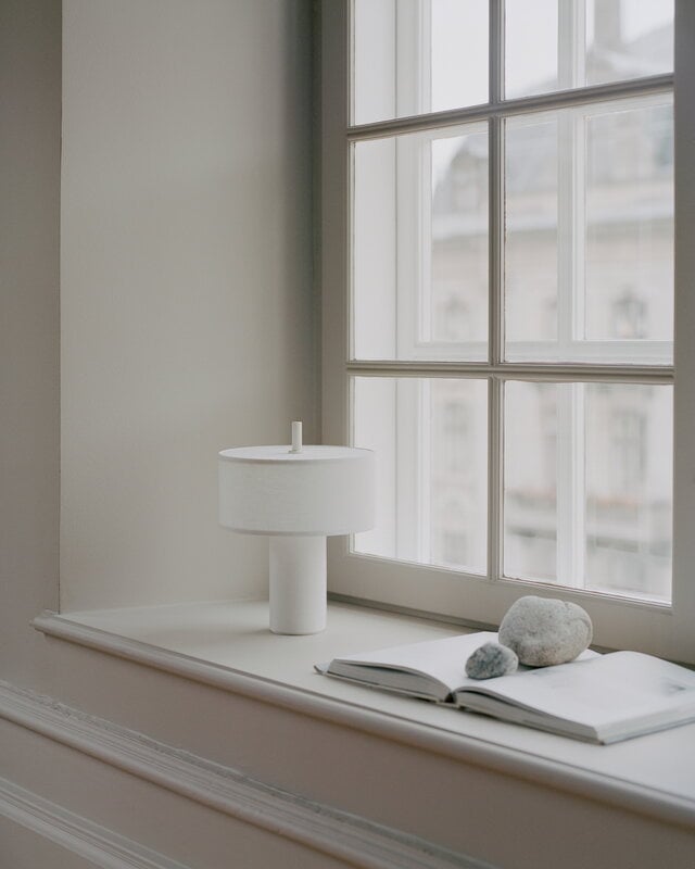 New Works Margin portable table lamp, white canvas, decoration image