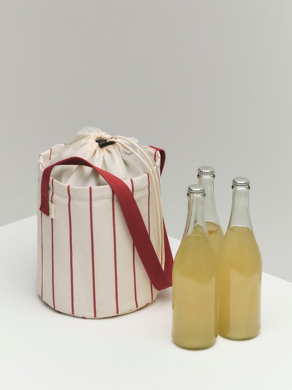 HAY Outdoor Market bottle bag, beige - red stripe, decoration image