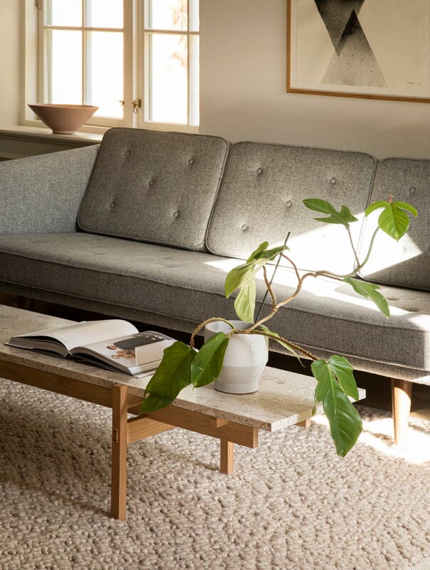 Karimoku Case N-CT01 coffee table, 48,5 x 150 cm, lacquered oak - marble, decoration image