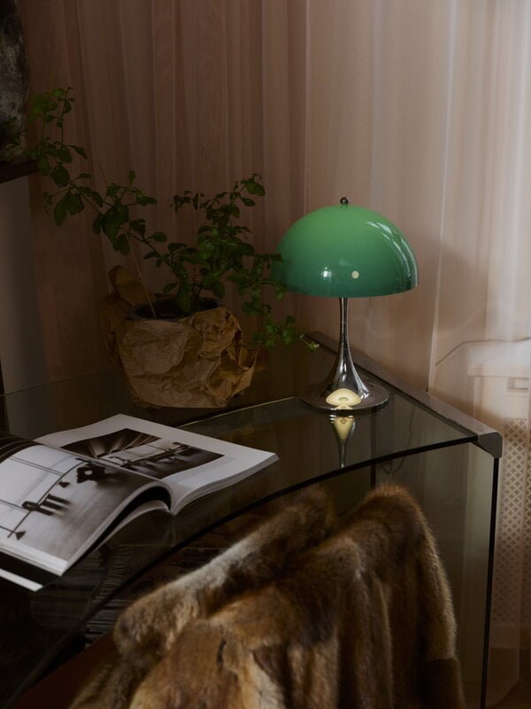 Louis Poulsen Panthella The Originals 250 Portable table lamp, opal green - chrome, decoration image