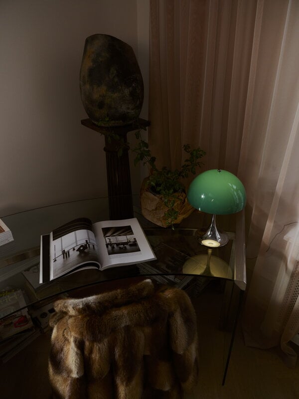 Louis Poulsen Panthella The Originals 250 Portable table lamp, opal green - chrome, decoration image