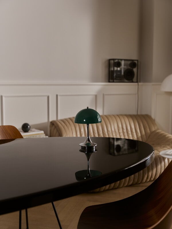 Louis Poulsen Panthella The Originals 160 Portable V3 table lamp, opal green - chrome, decoration image