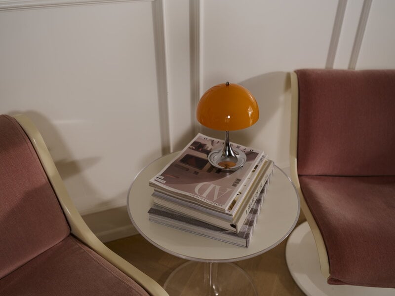 Louis Poulsen Panthella The Originals 160 Portable V3 table lamp, opal orange - chrome, decoration image