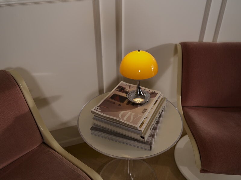 Louis Poulsen Panthella The Originals 160 Portable V3 table lamp, opal orange - chrome, decoration image