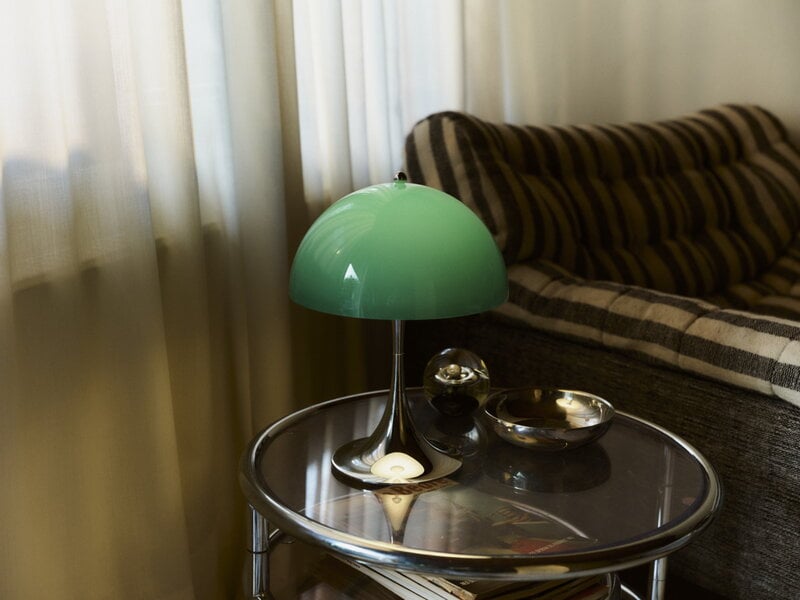 Louis Poulsen Panthella The Originals 250 Portable table lamp, opal green - chrome, decoration image