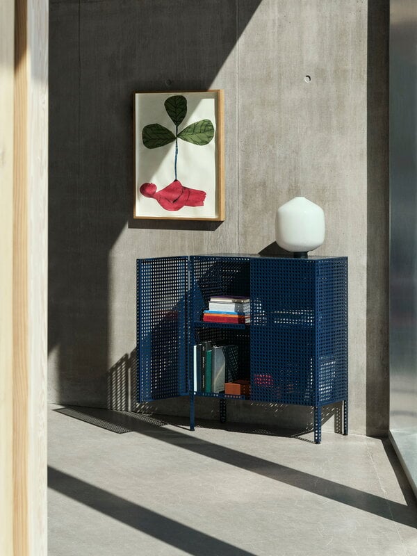 HAY Perforated floor cabinet, medium, steel blue, decoration image