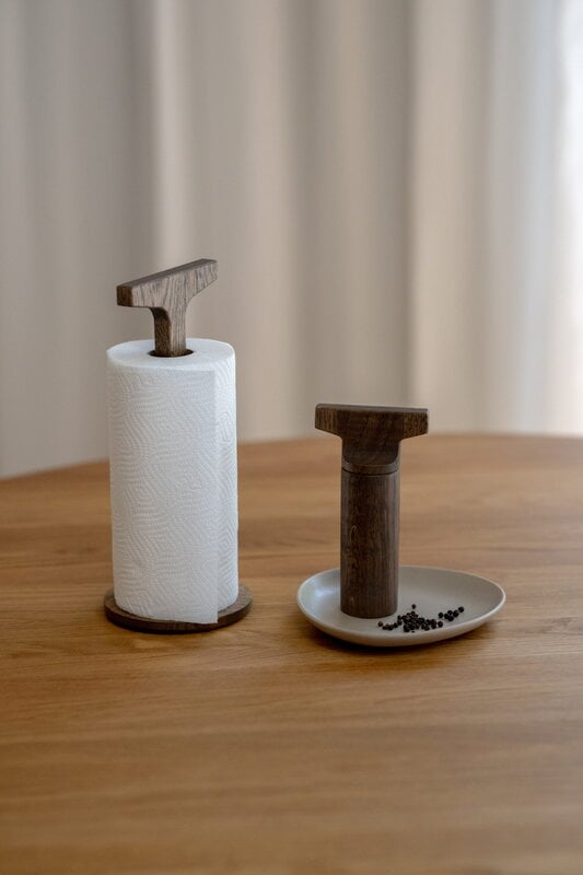 Ro Collection Toolie kitchen roll holder, dark stained oak, decoration image